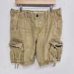 Abercrombie & Fitch Paratrooper Cargo Shorts Mens 34 Khaki Tan Distressed Y2K